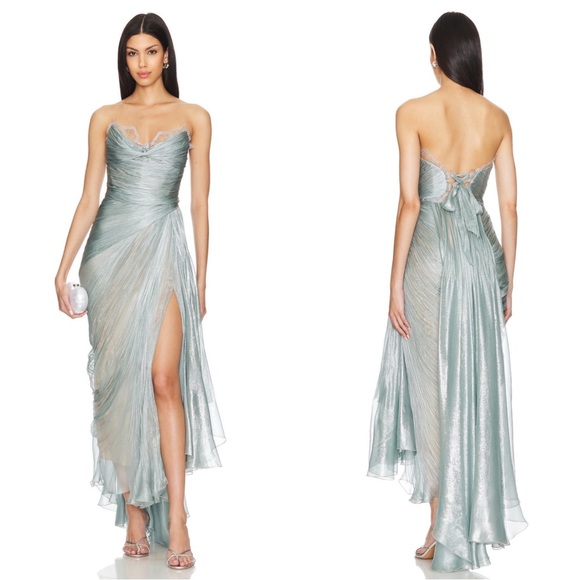 Maria Lucia Hohan Dresses & Skirts - MARIA LUCIA HOHAN Jolie Strapless Lace Ruched Draped Silk Blue Maxi Dress Sz 2
